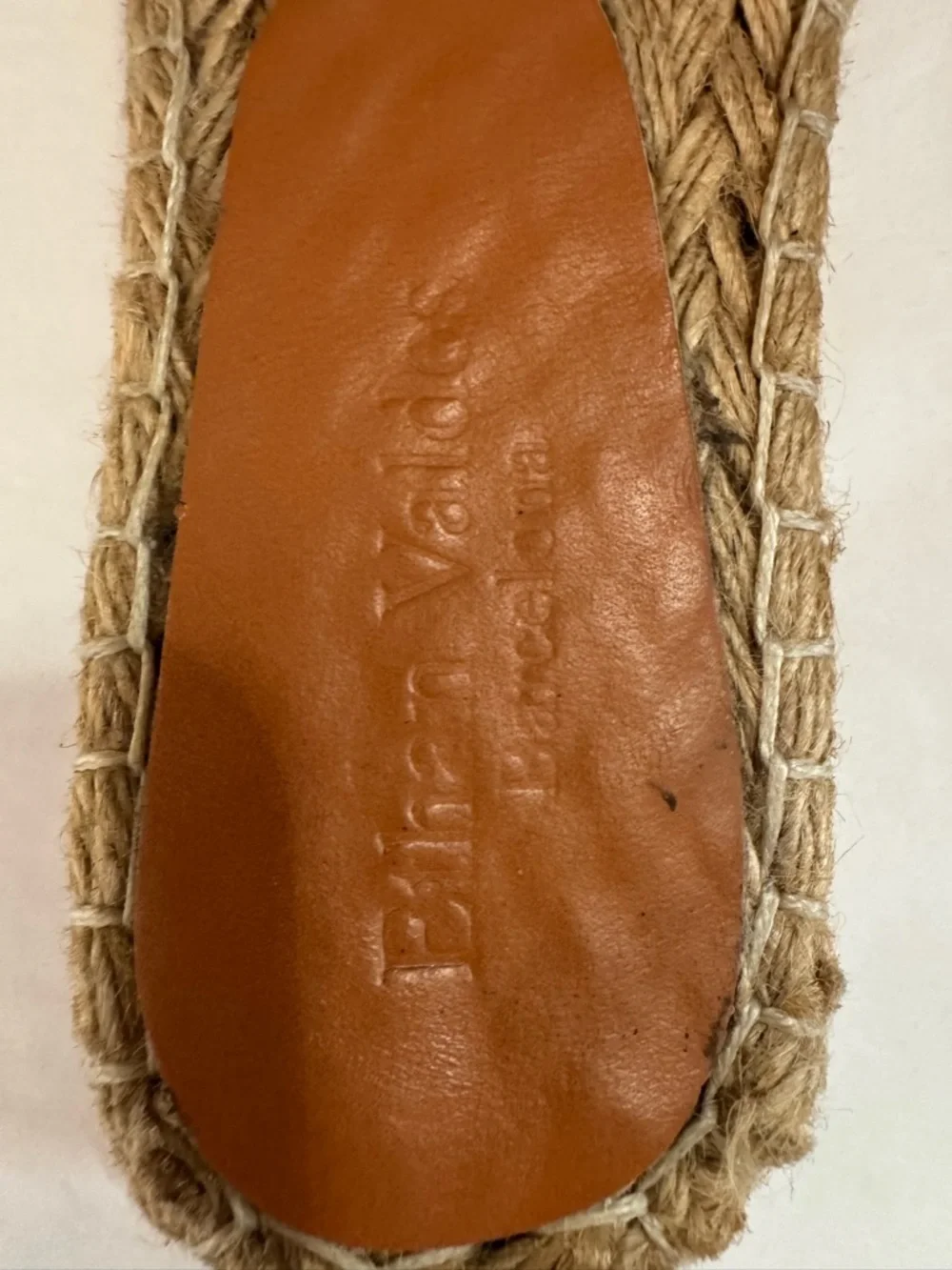 Ethan Valdes Barcelona blue cream striped knotted espadrille slide sandals 7